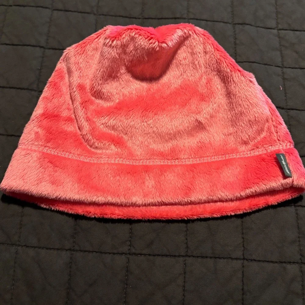 Eddie Bauer Kids L Pink Faux Fur Beanie Winter Hat Plush Fleece Warm Cozy